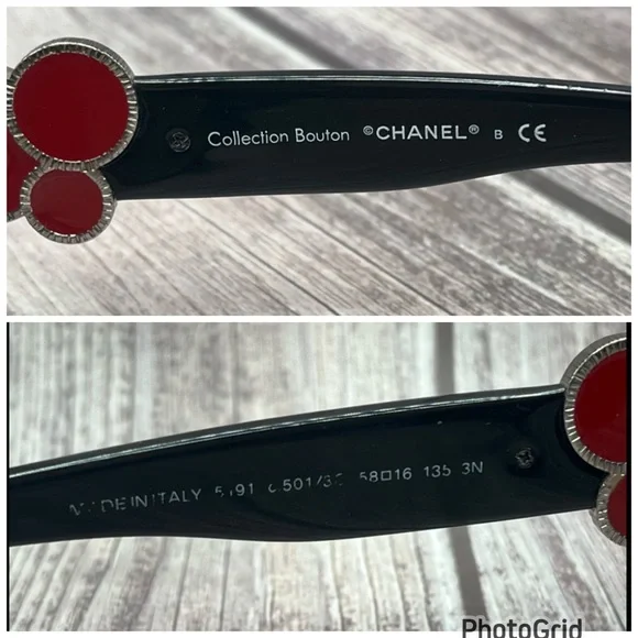 SOLD❤️ CHANEL Bouton Collection Black Sunglasses Red w/ Box + Case 5191 501/3C - Picture 8 of 16